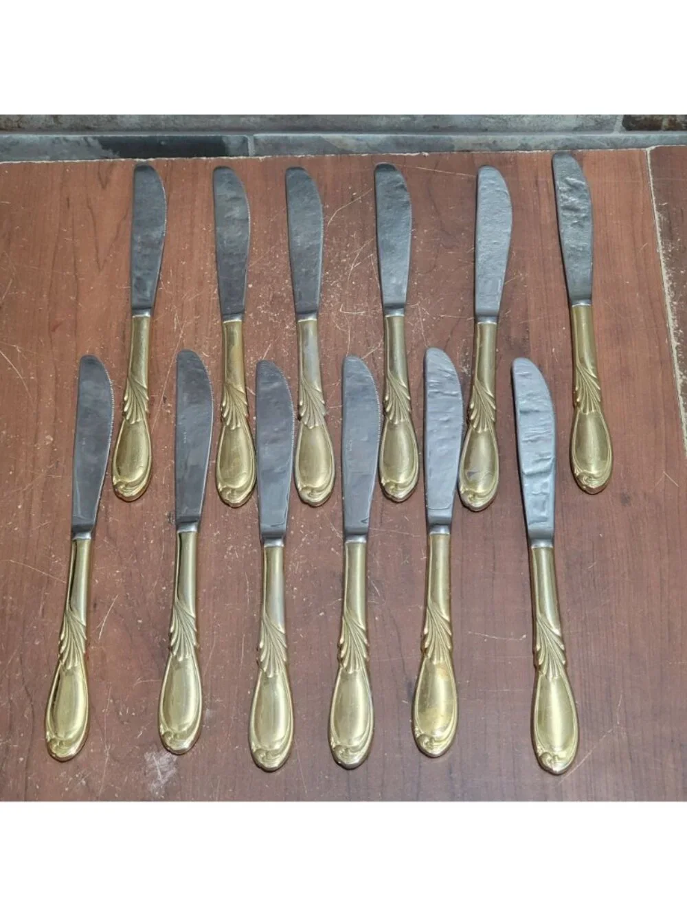 36 Piece Classic Plume Gold Electroplated Flatware Marked Stainless Steel Korea